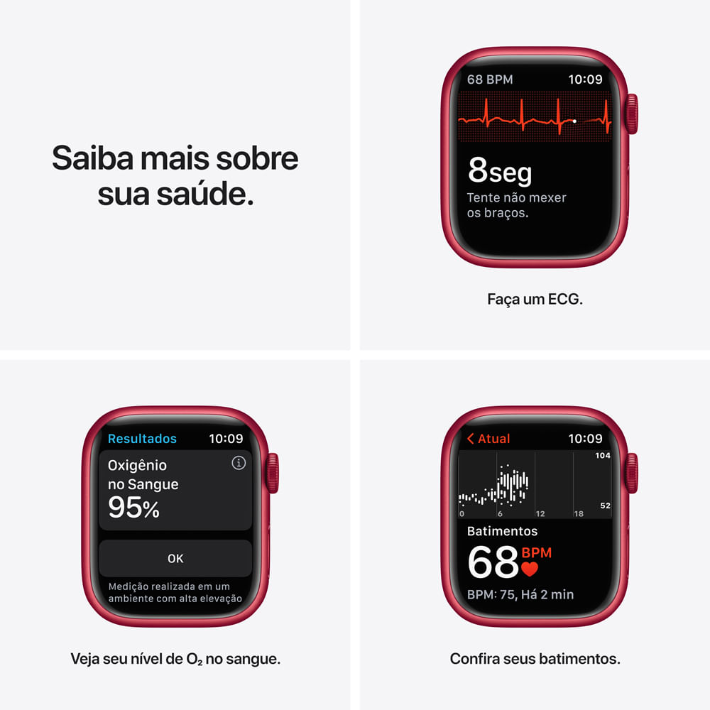 APPLE WATCH SERIES 7 GPS, 41MM CAIXA (PRODUCT)RED DE ALUMINIO PULSEIRA ESPORTIVA (PRODUCT)RED PADR - Imagem 5