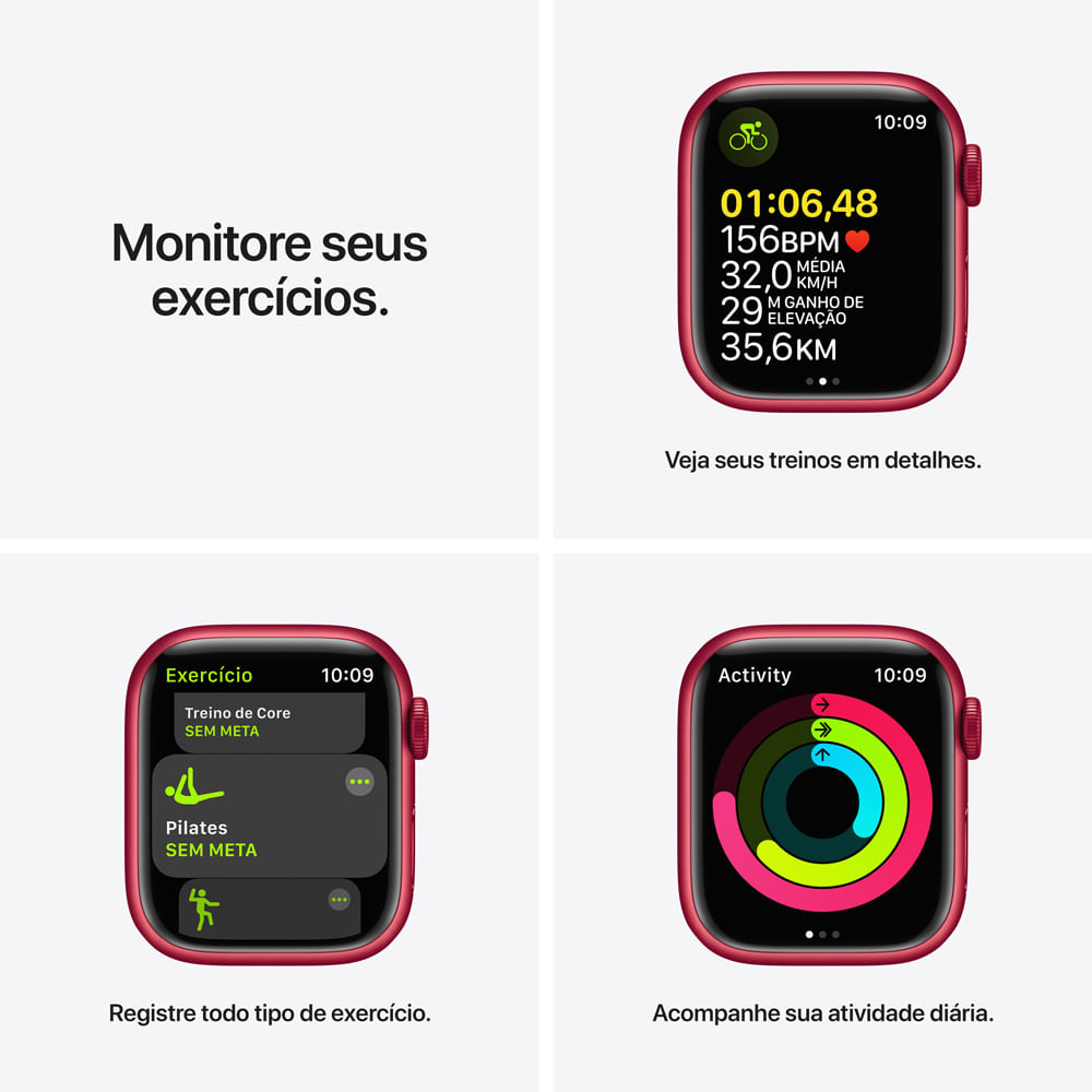 APPLE WATCH SERIES 7 GPS, 41MM CAIXA (PRODUCT)RED DE ALUMINIO PULSEIRA ESPORTIVA (PRODUCT)RED PADR - Imagem 6
