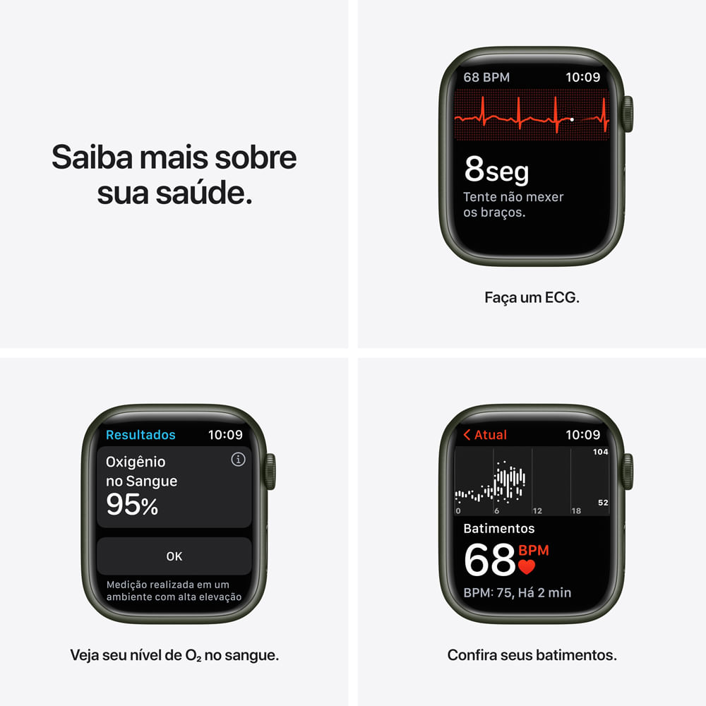 APPLE WATCH SERIES 7 GPS, 41MM CAIXA VERDE DE ALUMINIO PULSEIRA ESPORTIVA TREVO PADRAO - Imagem 5