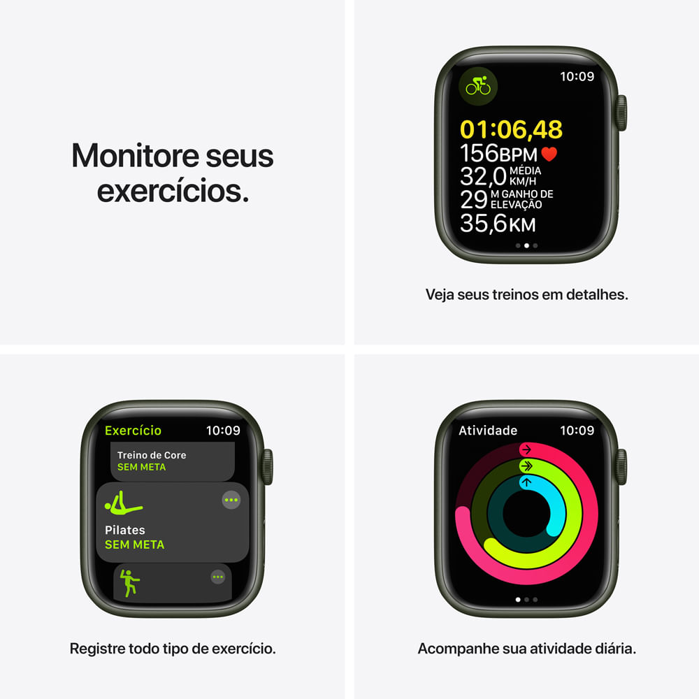 APPLE WATCH SERIES 7 GPS, 41MM CAIXA VERDE DE ALUMINIO PULSEIRA ESPORTIVA TREVO PADRAO - Imagem 6