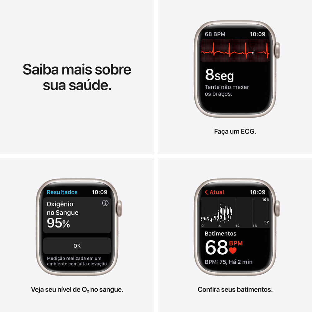 APPLE WATCH SERIES 7 GPS, 45MM CAIXA ESTELAR DE ALUMINIO PULSEIRA ESPORTIVA ESTELAR PADRAO - Imagem 5