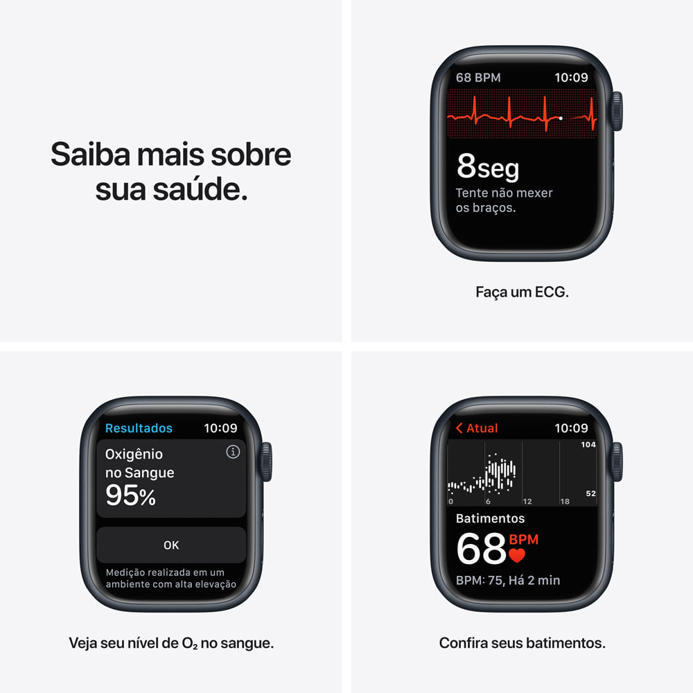 APPLE WATCH SERIES 7 GPS CELLULAR, 41MM CAIXA MEIA-NOITE DE ALUMINIO PULSEIRA ESPORTIVA MEIA-NOITE - Imagem 5