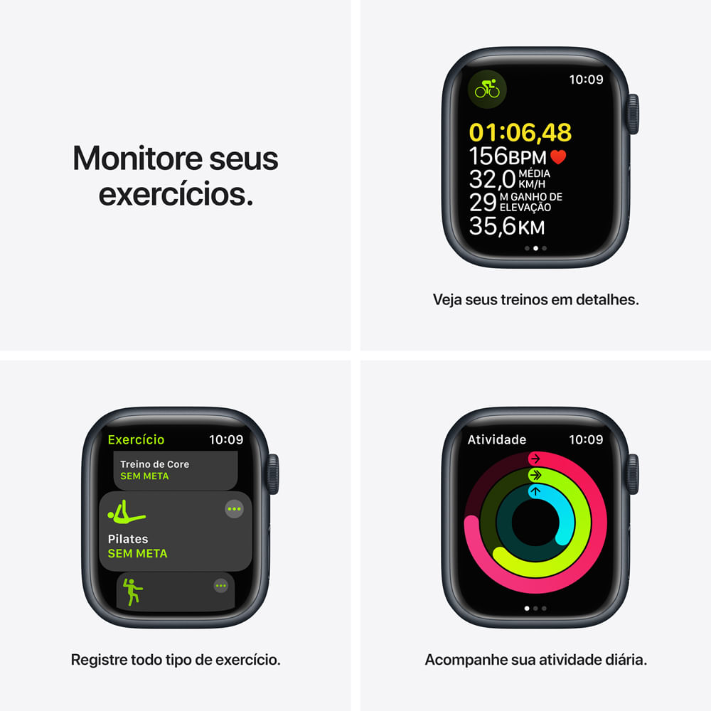 APPLE WATCH SERIES 7 GPS CELLULAR, 41MM CAIXA MEIA-NOITE DE ALUMINIO PULSEIRA ESPORTIVA MEIA-NOITE - Imagem 6
