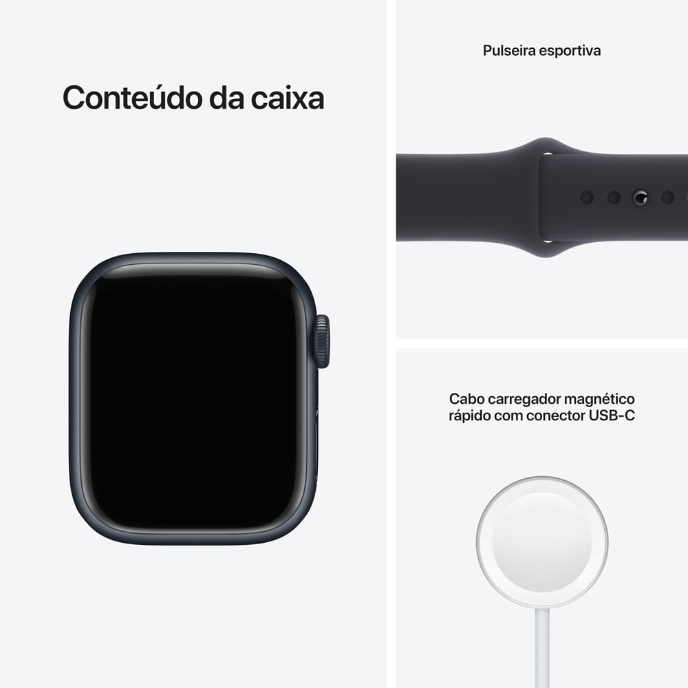APPLE WATCH SERIES 7 GPS CELLULAR, 41MM CAIXA MEIA-NOITE DE ALUMINIO PULSEIRA ESPORTIVA MEIA-NOITE - Imagem 9